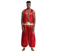 TiaoBug Disfraz De Princípe Árabe Hombres Chaleco Sin Mangas Morado + Pantalones Disfraz Para Fiestas Temáticas Halloween O Carnaval Burgundy&Burgundy XXL