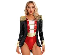 TiaoBug Disfraz De Ringmaster Para Mujer Disfraz De Domadora De Circo Body Manga Larga Lentejuelas Disfraces Del Festival De Halloween Negro M