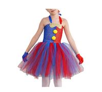 TiaoBug Disfraz Payaso Halloween Niña Vestido De Tutú Sin Mangas Vestido De Cosplay De Circo Digital Disfraz De Halloween para Cosplay Rojo Azul 8-9 años