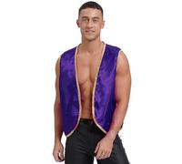 TiaoBug Disfraz Principe Arabe Hombre Adulto Disfraz de Circo Camiseta sin Mangas Chaleco De Sultán árabe Disfraz Domadora de Circo Disfraz de Fiesta Canaval Morado oscuro M