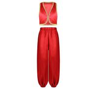 TiaoBug Disfraz Príncipe Árabe Niño Chaleco + Pantalones Cintura Elástica Disfraz De Carnaval Para Fiesta Temática Rojo 15-16 años