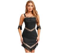 TiaoBug Disfraz Vikingo Para Mujer Vestido De Gamuza Con Flecos Con Mangas De Princesa Nativa Americana Disfraz De Vaqueros E Indios Negro 4XL
