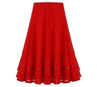 TiaoBug Falda de Flamenco para Niña Falda Largo de Plisada con Cintura Elástica Vestido Baile de Salón Sevillanas Tango Disfraz de Bailarina C Rojo 8 años
