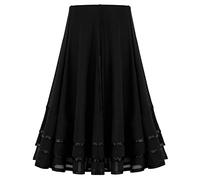 TiaoBug Falda de Flamenco para Niña Falda Largo de Plisada con Cintura Elástica Vestido Baile de Salón Sevillanas Tango Disfraz de Bailarina C Negro 10 años