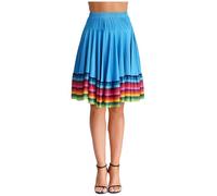 TiaoBug Faldas Largas De Baile Folklórico para Mujer Disfraz Flamenca Sevillana con Raya Colorida Disfraz De Mejicana Ropa De Baile Elegante Azul Cielo 55cm XL