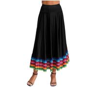 TiaoBug Faldas Largas De Baile Folklórico para Mujer Disfraz Flamenca Sevillana con Raya Colorida Disfraz De Mejicana Ropa De Baile Elegante Negro 87cm 5XL