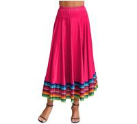 TiaoBug Faldas Largas De Baile Folklórico para Mujer Disfraz Flamenca Sevillana con Raya Colorida Disfraz De Mejicana Ropa De Baile Elegante Rosa Fuerte 87cm 5XL