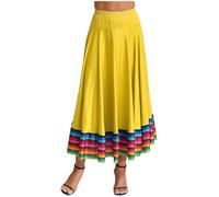 TiaoBug Faldas Largas De Baile Folklórico para Mujer Disfraz Flamenca Sevillana con Raya Colorida Disfraz De Mejicana Ropa De Baile Elegante Amarillo 87cm D 3XL