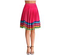 TiaoBug Faldas Largas De Baile Folklórico para Mujer Disfraz Flamenca Sevillana con Raya Colorida Disfraz De Mejicana Ropa De Baile Elegante Rosa Fuerte 55cm L