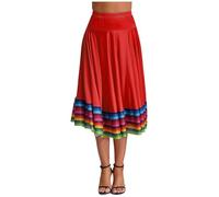 TiaoBug Faldas Largas De Baile Folklórico para Mujer Disfraz Flamenca Sevillana con Raya Colorida Disfraz De Mejicana Ropa De Baile Elegante Rojo 75cm 5XL