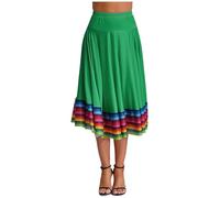 TiaoBug Faldas Largas De Baile Folklórico para Mujer Disfraz Flamenca Sevillana con Raya Colorida Disfraz De Mejicana Ropa De Baile Elegante Verde 75cm 5XL