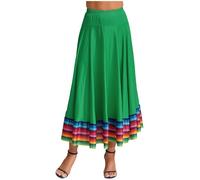 TiaoBug Faldas Largas De Baile Folklórico para Mujer Disfraz Flamenca Sevillana con Raya Colorida Disfraz De Mejicana Ropa De Baile Elegante Verde 87cm 5XL