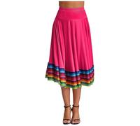 TiaoBug Faldas Largas De Baile Folklórico para Mujer Disfraz Flamenca Sevillana con Raya Colorida Disfraz De Mejicana Ropa De Baile Elegante Rosa Fuerte 75cm L