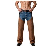 TiaoBug Hombre Calzas Vaquero Marrones Traje Pantalones del Pantalón Hippie | Pantalones Chaparreras Motociclista Montar,Exterior Resistentes,Chaparrera Vaquera,Caza,Vacaciones,Celebración,Disco