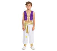 TiaoBug Juego De Disfraz De Príncipe De Aladino Para Niño Disfraz Oriental De Rey Indio Chaleco Brillante Disfraces Cosplay Halloween Canaval Morado 11-12 años