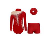 TiaoBug Maillot De Danza Ballet para Niña Leotardo con Pantalones Cortos Y Banda para El Cabello Traje De Patinaje Artístico Gimnasia B Borgoña 7-8 años