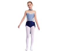 TiaoBug Maillot De Danza Clásica para Niña Body De Ballet con Falda Tul Vestido De Gimnasia Rítmica Maillot De Patinaje Competición Azul y Azul Marino 11-12 años