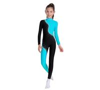TiaoBug Maillot De Danza Para Niña Mono Deportivo Con Lentejuelas Maillot Manga Larga De Gimnasia Rítmica Mono De Baile Actuación Azul claro 15-16 años