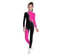 TiaoBug Maillot De Danza Para Niña Mono Deportivo Con Lentejuelas Maillot Manga Larga De Gimnasia Rítmica Mono De Baile Actuación Rosa caliente 9-10 años