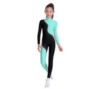 TiaoBug Maillot De Danza Para Niña Mono Deportivo Con Lentejuelas Maillot Manga Larga De Gimnasia Rítmica Mono De Baile Actuación Verde claro 9-10 años