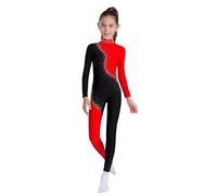 TiaoBug Maillot De Danza Para Niña Mono Deportivo Con Lentejuelas Maillot Manga Larga De Gimnasia Rítmica Mono De Baile Actuación Rojo 11-12 años