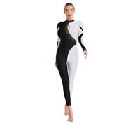 TiaoBug Maillot de Patinaje Artístico Mujer Body de Danza Brillante con malla transparente de manga larga Leotardo de Baile Gimnasia Rítmica Traje de Danza Blanco M