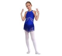 TiaoBug Maillot De Patinaje Artístico Para Niñas Leotardo Sin Mangas Con Flecos Body De Danza Ballet Elegante Vestido Lentejuelas De Baile Actuación Gimnasia Azul E 11-12 años