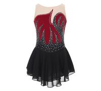 TiaoBug Maillot De Patinaje Artístico Para Niñas Vestido De Baile Sin Mangas Maillot Sin Manga Con Malla Transparente Traje Bailarina Actuación borgoña B 13-14 años