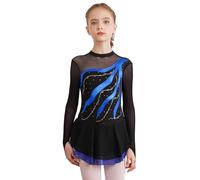 TiaoBug Maillot De Patinaje Artístico para Niñas Vestido De Manga Larga con Falda Tul Maillot De Danza Clásico Leotardo Gimnasia Rítmica Traje De Baile D Azul Real 10 años