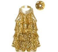 TiaoBug Maillot Lentejuelas De Baile para Niña Vestidos De Baile De Salón Leotardo Gimnasia Rítmica Traje De Danza Latino De Jazz Danza Moderno Dorado 7-8 años