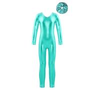 TiaoBug Mono Brillante de Danza Gimnasia para Niñas Maillot Manga Larga de Metálico Elástico Mono de Patinaje Artístico Ropa de Deportiva Fitness Yoga 3-12 Años lago verde A 3-4 años