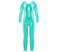 TiaoBug Mono Brillante de Danza Gimnasia para Niñas Maillot Manga Larga de Metálico Elástico Mono de Patinaje Artístico Ropa de Deportiva Fitness Yoga 3-12 Años Lago verde 6 años