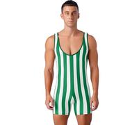 TiaoBug Mono De Lucha Rayado Para Hombres Sin Mangas Traje De Baño De Una Pieza Ropa Ajustado Para Clubes Nocturnos Verde XXL