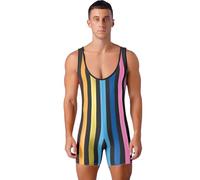 TiaoBug Mono De Lucha Rayado Para Hombres Sin Mangas Traje De Baño De Una Pieza Ropa Ajustado Para Clubes Nocturnos Arcoíris M