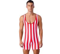 TiaoBug Mono De Lucha Rayado Para Hombres Sin Mangas Traje De Baño De Una Pieza Ropa Ajustado Para Clubes Nocturnos Red&White 3XL