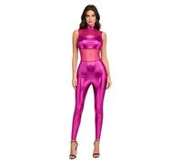TiaoBug Mono De Noche Metalizado Y Brillante Para Mujer Jumpsuit Gimnasio Blazer Unitard Un Solo Trozo Fiesta Rosa oscuro S