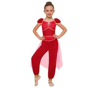TiaoBug Mono De Princesa árabe Para Niñas Pelele De Lentejuelas Disfraz De Princesa Del Desierto Traje Cosplay De Halloween Canaval Rojo 11-12 años