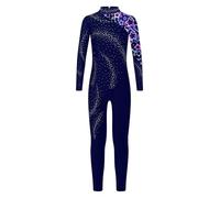 TiaoBug Monos De Danza Gimnasia Rítmica Para Niñas Body De Danza Ballet Manga Larga Jumpsuit Elástico Mono De Deportivo Fitness Yoga Azul marino 13-14 años