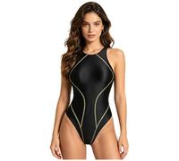 TiaoBug Mujer Malla Corporal Brillante Y Aceitosa Traje Natación Deportivo Trajes Gimnasia Body Transparente Nylon Aceitoso Ropa De Club Negro M