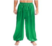 TiaoBug Pantalones De Príncipe árabe para Hombre Pantalón Harén De Satén Cintura Elástica Pantalones De Danza Oriental Fiesta