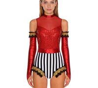 TiaoBug Traje De Director De Circo Mujer Monosuit Payasos Magos Leoardos Baile Ballet Espejuelos Brillantes Rojo XXL
