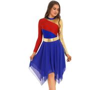 TiaoBug Vestido Brillante de Ballet para Mujer Disfraz de Danza Cristiana Vestido de Tul Asimétrica Vestidos Baile de Salón Contemporánea W Azul Real M
