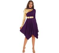 TiaoBug Vestido Brillante de Ballet para Mujer Disfraz de Danza Cristiana Vestido de Tul Asimétrica Vestidos Baile de Salón Contemporánea Morado Oscuro L