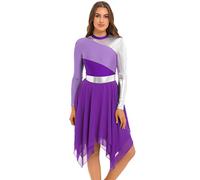 TiaoBug Vestido Brillante de Ballet para Mujer Disfraz de Danza Cristiana Vestido de Tul Asimétrica Vestidos Baile de Salón Contemporánea W Morado M
