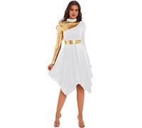 TiaoBug Vestido Brillante de Ballet para Mujer Disfraz de Danza Cristiana Vestido de Tul Asimétrica Vestidos Baile de Salón Contemporánea Blanco M