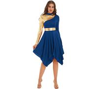 TiaoBug Vestido Brillante de Ballet para Mujer Disfraz de Danza Cristiana Vestido de Tul Asimétrica Vestidos Baile de Salón Contemporánea Azul M