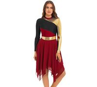 TiaoBug Vestido Brillante de Ballet para Mujer Disfraz de Danza Cristiana Vestido de Tul Asimétrica Vestidos Baile de Salón Contemporánea W Borgoña XL