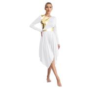 TiaoBug Vestido Brillante de Ballet para Mujer Disfraz de Danza Cristiana Vestido de Tul Asimétrica Vestidos Baile de Salón Contemporánea Z Blanco M