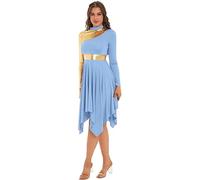 TiaoBug Vestido Brillante de Ballet para Mujer Disfraz de Danza Cristiana Vestido de Tul Asimétrica Vestidos Baile de Salón Contemporánea Azul Claro S