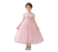 TiaoBug Vestido Comunion Niña Traje De Cumpleaños Ropa Vestirse Princesa Boda Y Baile Graduación Actuaciones Rosa 110